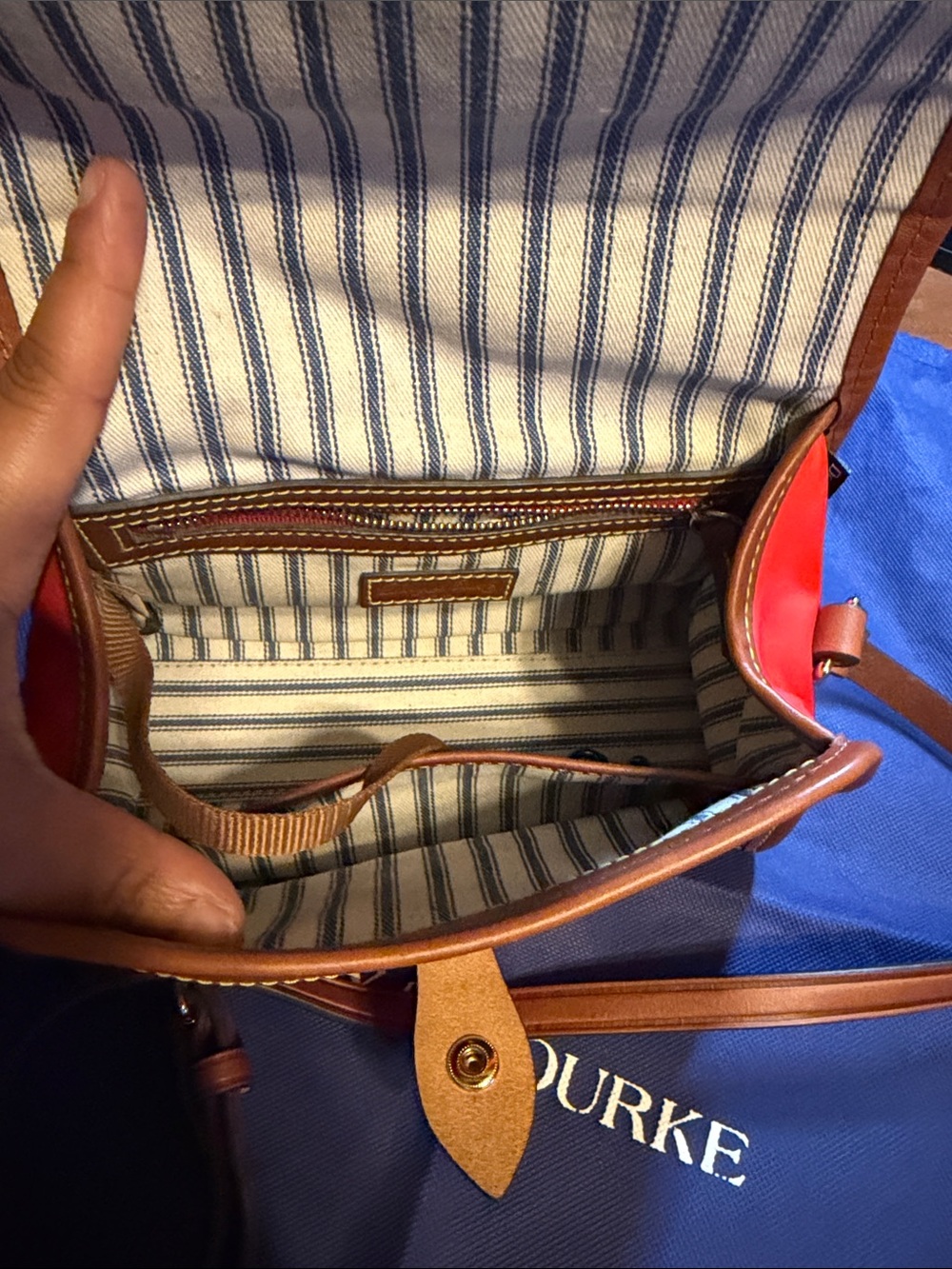 Dooney & Bourke Red Crossbody with Tan Leather Trim - Picture 4 of 7
